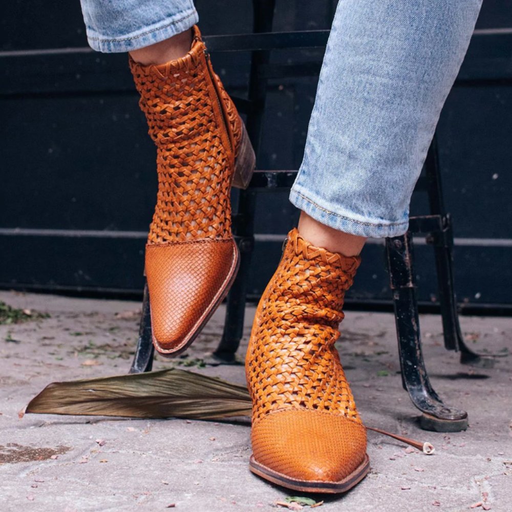 Natural Brown Free People In The Loop Woven Ankle Boot in Tan